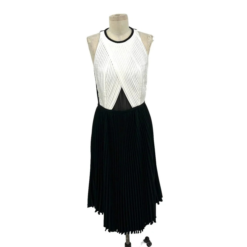 Timo Weiland Black White Colorblock Pleated Fit &‎ Flare Party Dress Size 6